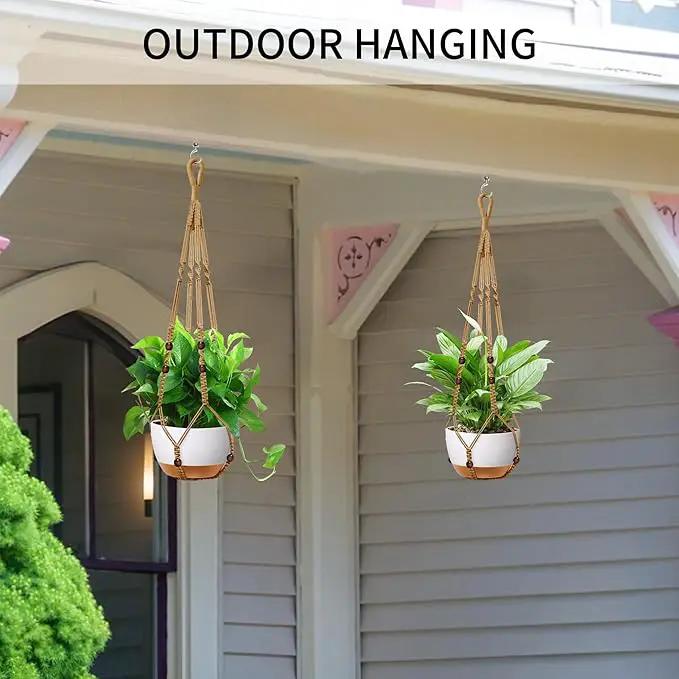 35 Inch Macrame Plant Hanger - Fits 4-13 Inch Pots, Supports Up to 22lbs, Sturdy Hanging Planter Holder for Indoor Outdoor, Boho Home Decor, 2 Pack, Brown (POTS NOT Included) by GreenHaven Gardens