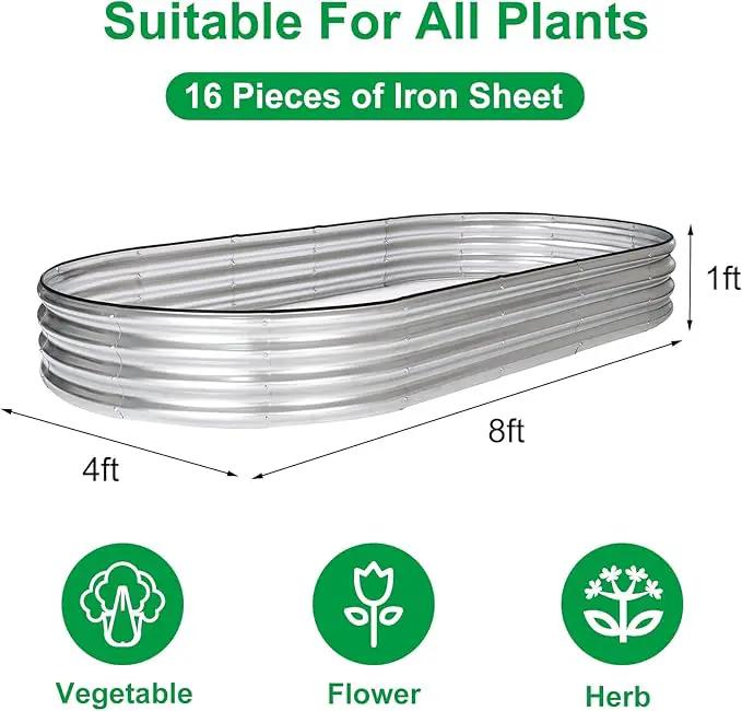 JERIA 2 Pcs 8×4×1ft Oval Raised Garden Bed,Galvanized Raised Garden Bed Kit Outdoor Metal Gardening Planter Box for Vegetable, Fruits, Flower，Herbs by GreenHaven Gardens