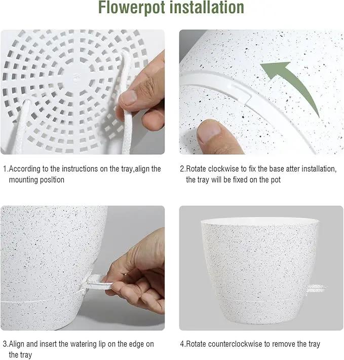12/10/9 inch Large Self Watering Pots, Plant Pots with Mesh Drainage Holes for Indoor Outdoor Garden Plants, Flower Pots with Deep Reservoir, Set of 3 Plastic Planters, Specked White by GreenHaven Gardens