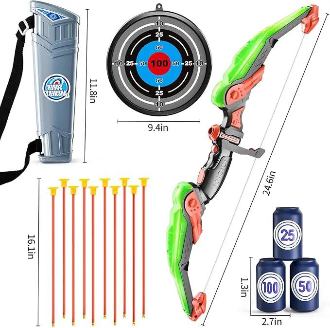 TEMI Bow and Arrow Set for Kids - Archery Toy Set - LED Light Up with Suction Cup Arrows, Target & Quiver, Indoor and Outdoor Toys for Children Boys Girls by GreenHaven Gardens