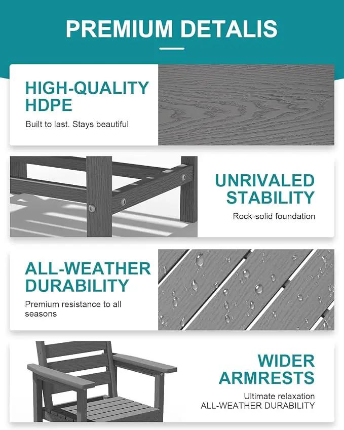 Patio Dining Set for 6 with Umbrella Hole - 66" Outdoor Table & 6 Chairs, All-Weather HDPE Outdoor Furniture for Lawn, Garden, Backyard, Poolside, Gray by GreenHaven Gardens