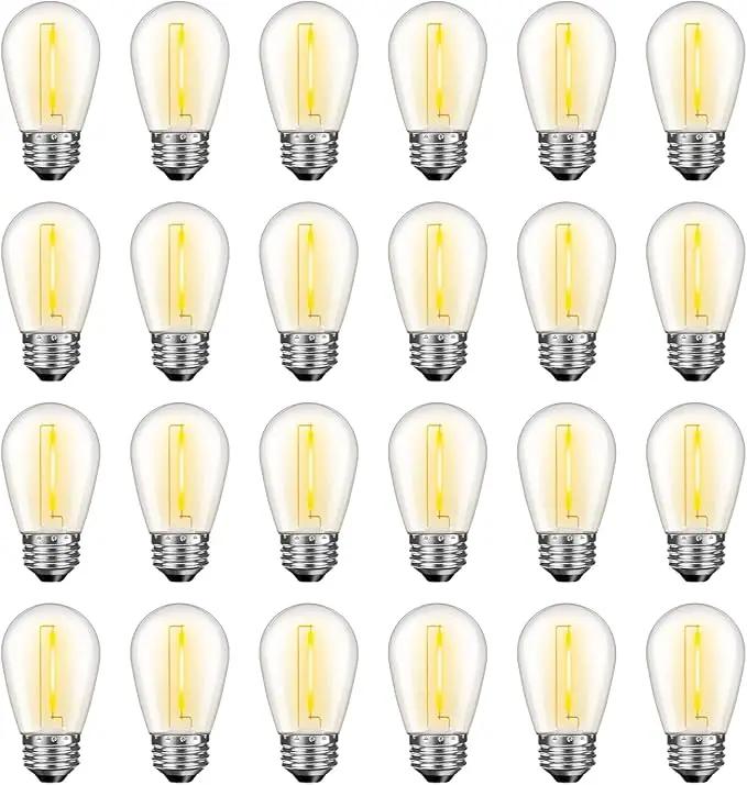 24 Pack LED S14 Replacement Light Bulbs, Waterproof 1W Vintage Edison Bulbs for Outdoor Patio Backyard String Lights, Dimmable, E26 Regular Medium Screw Base, 2200K Warm White by GreenHaven Gardens