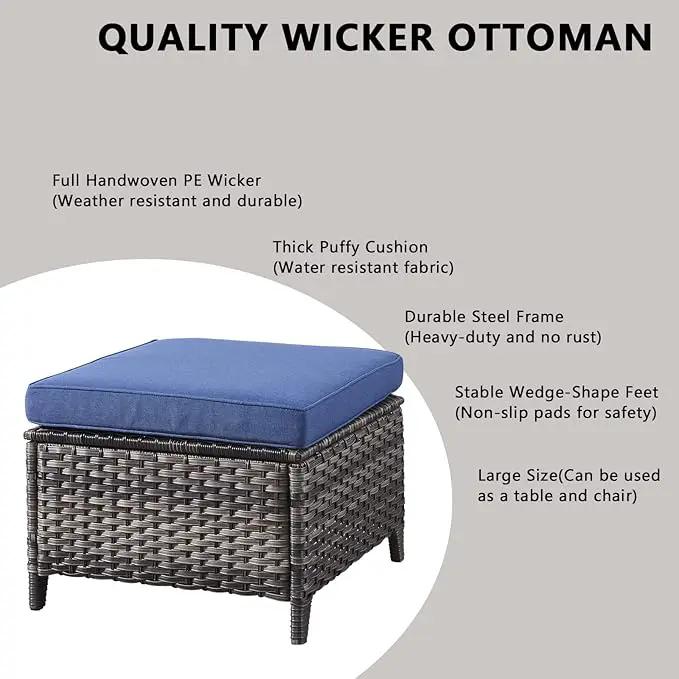 Outdoor Wicker Patio Furniture Set - 5 Piece Rattan Patio Conversation Set with 2 Rocking Swivel Chairs,2 Ottomans and 1 Sofa for Porch Deck Backyard Garden(Mixed Grey/Blue) by GreenHaven Gardens
