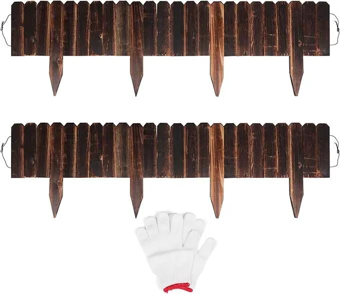 2 Pack Garden Wooden Fence Anti-Corrosive Outdoor Landscape Edging Flexible Decorative Border with a Pair of Gloves for Garden Yard Flower Tree Fence - 7.9'' H x 47'' L by GreenHaven Gardens