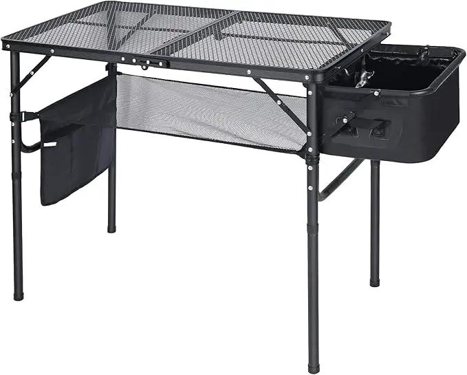 RedSwing Portable Grill Table with Sink for Outside, Aluminum Frame Folding Grill Stand Table for Outdoor Camping Picnic BBQ, Lightweight Adjustable Height, 36 x 20 x 31 Inches, Black by GreenHaven Gardens