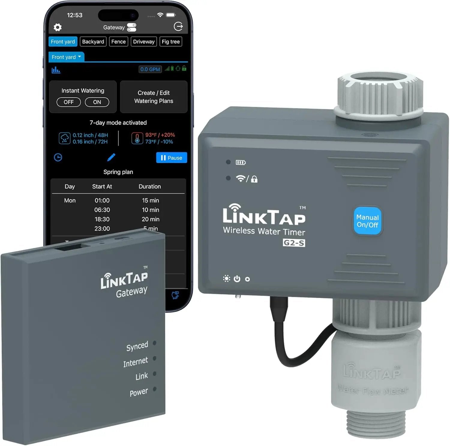 LinkTap G2S Smart Water Timer & Gateway, Weather Aware, Intelligent Fault Detection & Alerts, Wider Range Than WiFi Hose Timer, Automatic Watering System for Garden, Lawn & Yard, Scalable Mesh Network by GreenHaven Gardens