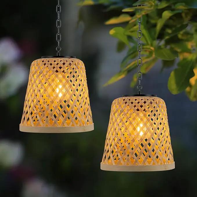 pearlstar Solar Hanging Lanterns Outdoor Gazebo Lights Rattan Woven Chandelier Solar Lamp Waterproof Outside for Porch Garden Patio Yard Farmhouse Decoration, 2Pack by GreenHaven Gardens