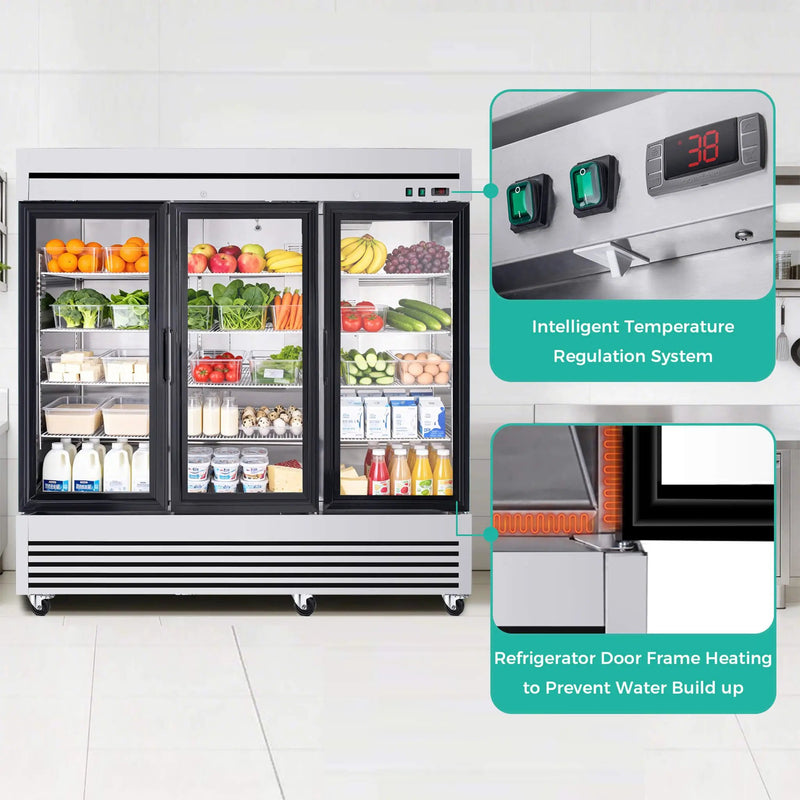 72 Cu.Ft Triple-Door Stainless Steel Commercial Reach-In Display Refrigerator (SAK26394) by SAKSBY WHOLESALE
