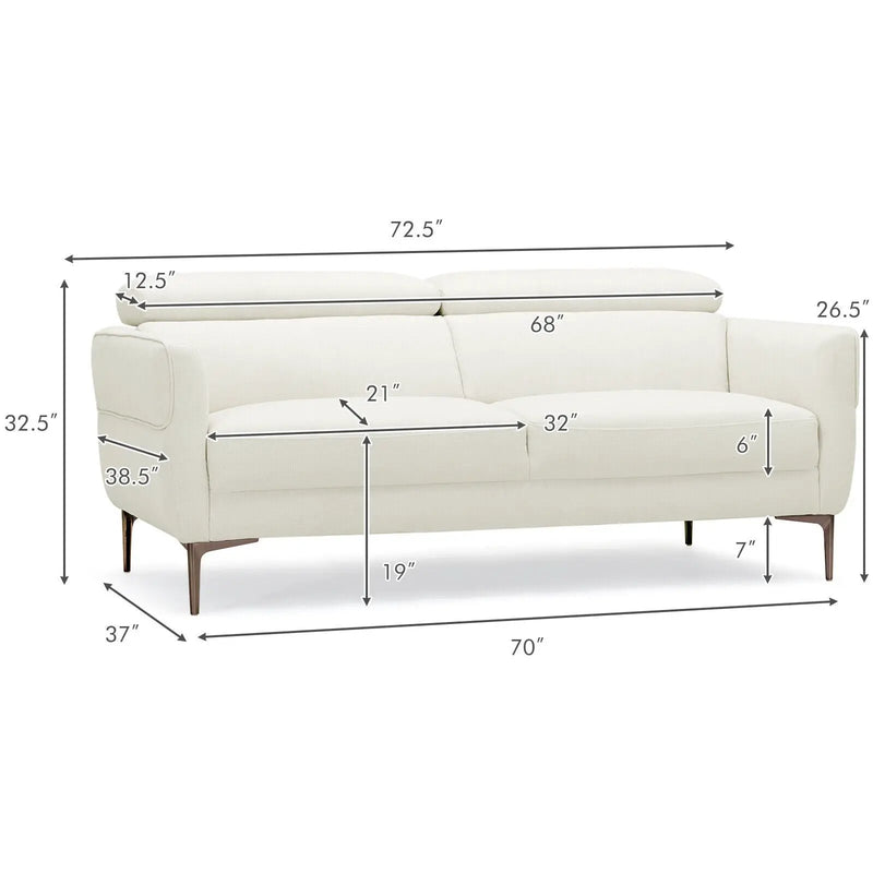 72.5 Inch Modern Fabric Loveseat Sofa Couch with Adjustable Headrest by DirectDeals