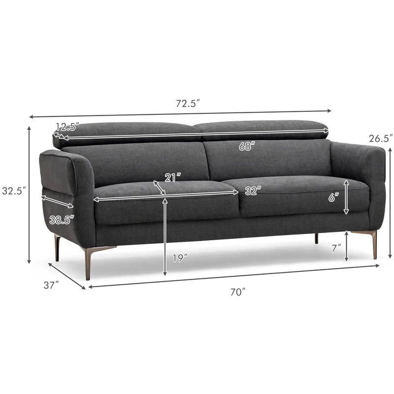 72.5 Inch Modern Fabric Loveseat Sofa Couch with Adjustable Headrest by DirectDeals