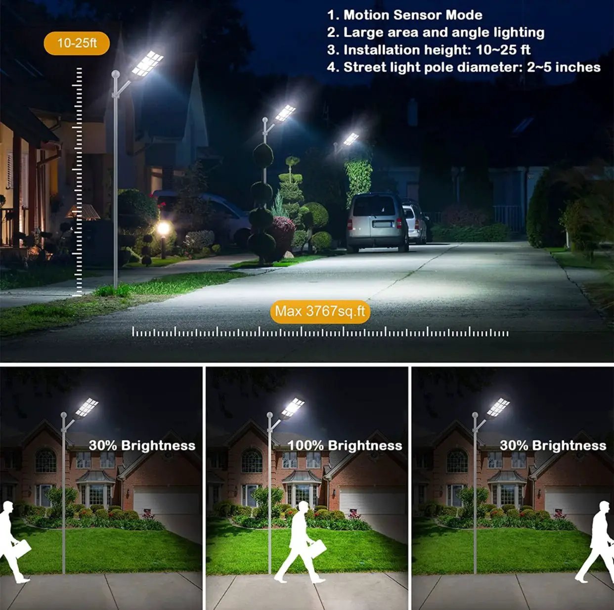 7200W Commercial Solar Street Light , 100000LM Parking Lot Light Dusk to Dawn With Remote by Outdoor Solar Outlet