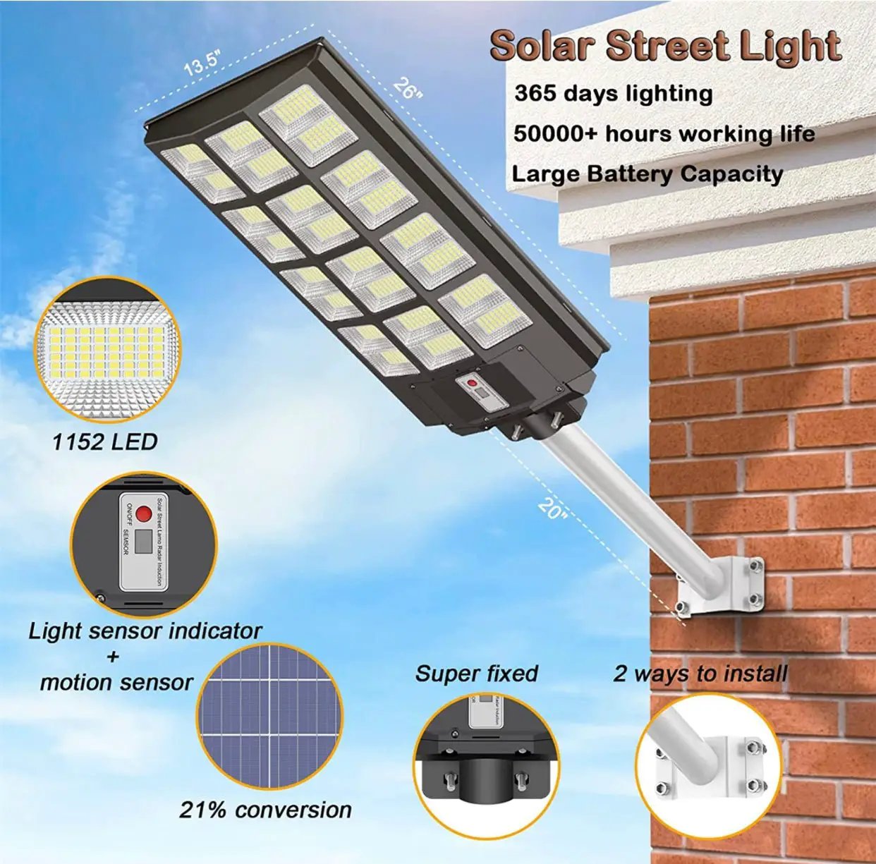 7200W Commercial Solar Street Light , 100000LM Parking Lot Light Dusk to Dawn With Remote by Outdoor Solar Outlet