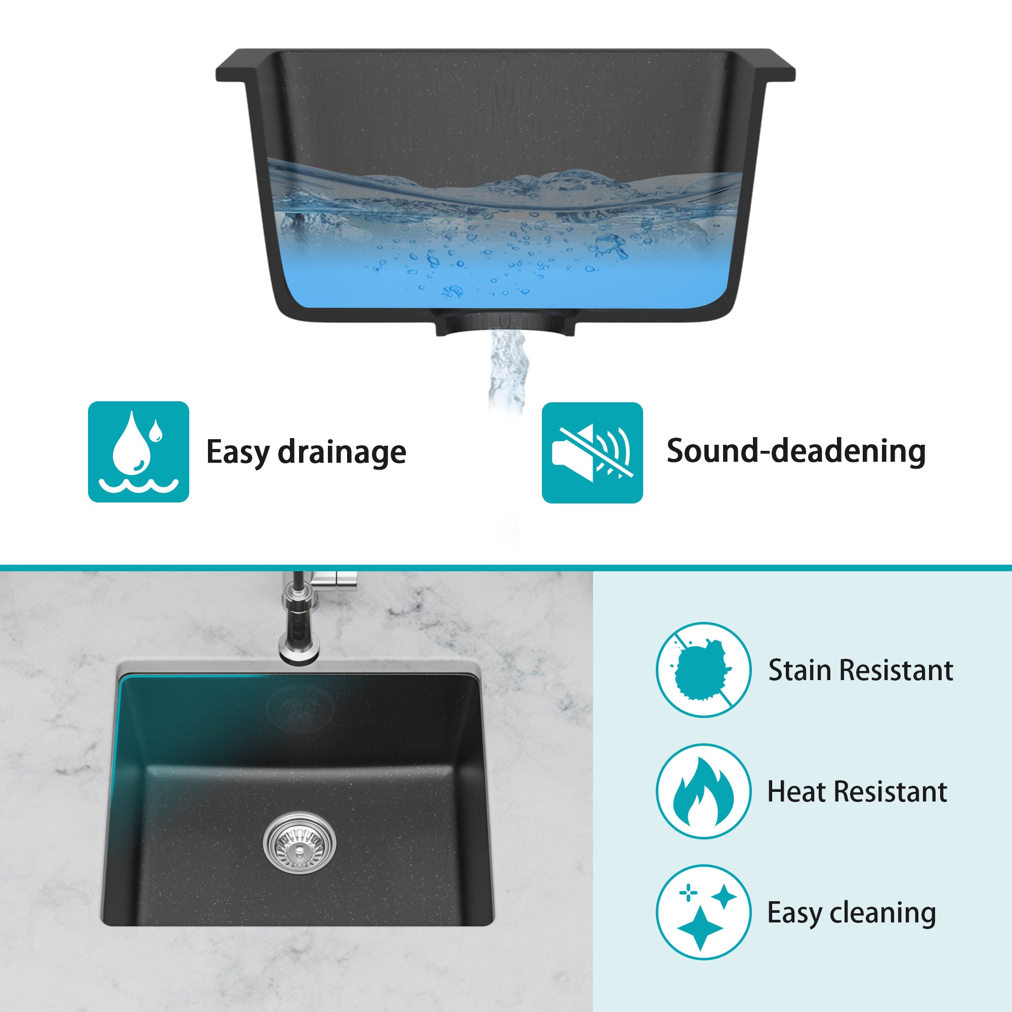 Quartz Kitchen Sink - 21" x 18" x 9.65" by HouseOfZazla