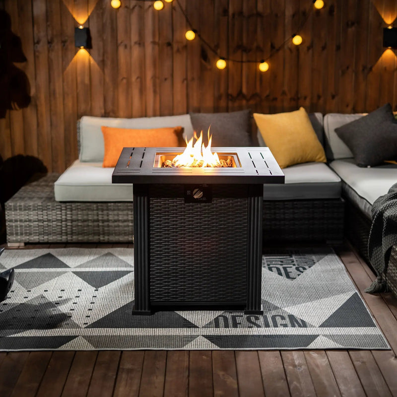 28" Propane Gas Fire Pit Table, 50000 BTU Square Steel Fire Pit by HouseOfZazla