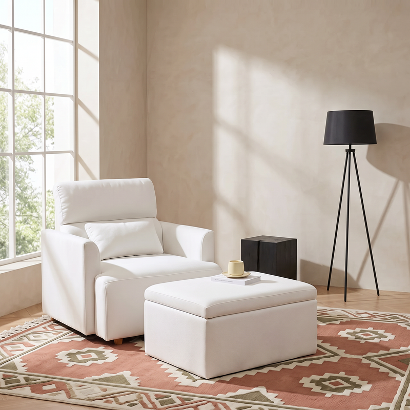 Oversized Accent Chair w/Storage Ottoman, Wide Accent Armchair Chair for Living Room, Modern Sofa Lounge Chair, Upholstered Mid-Century Reading Chair, Comfy Living Room Chair, Deep Seat Couch(White), photo 8 of 10