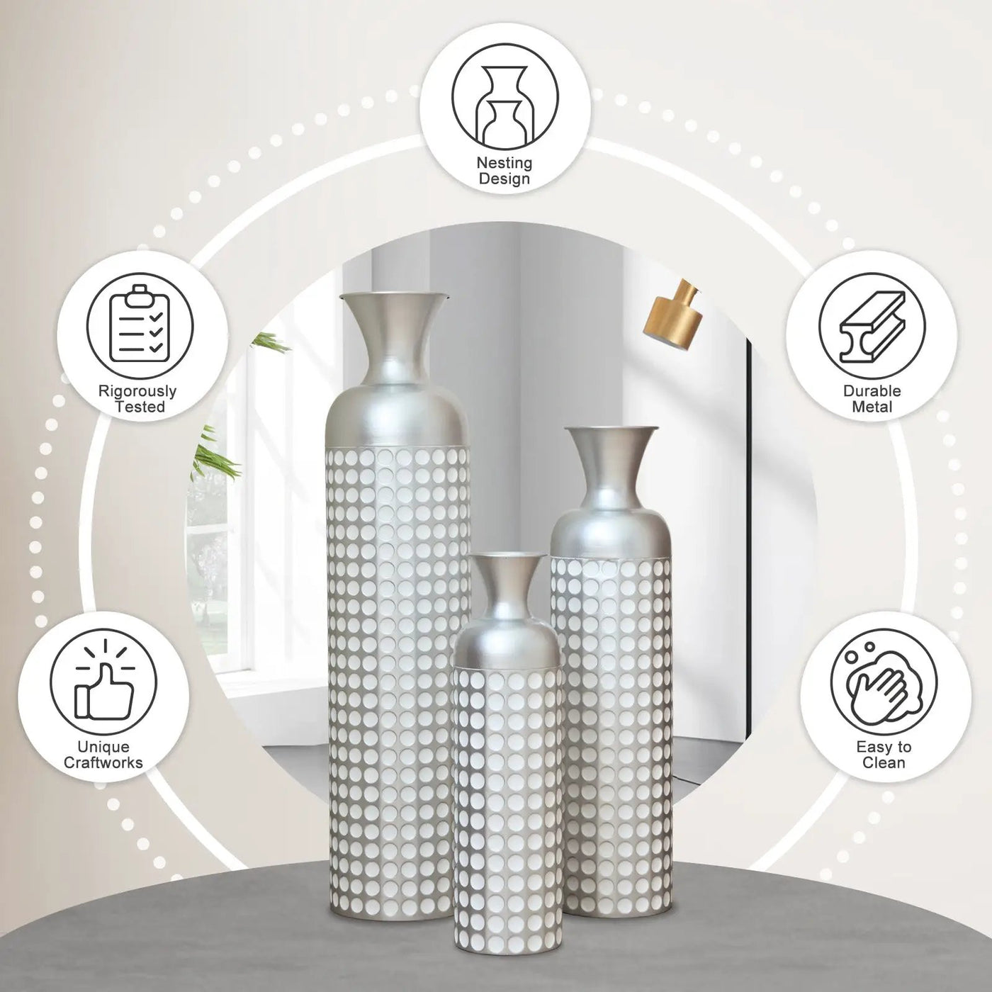 3 Pack Semi-Handcrafted Gold Metal Vase Collection by HouseOfZazla