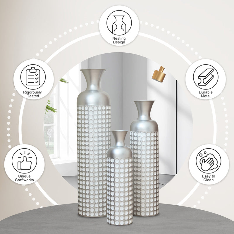 3 Pack Semi-Handcrafted Gold Metal Vase Collection by HouseOfZazla