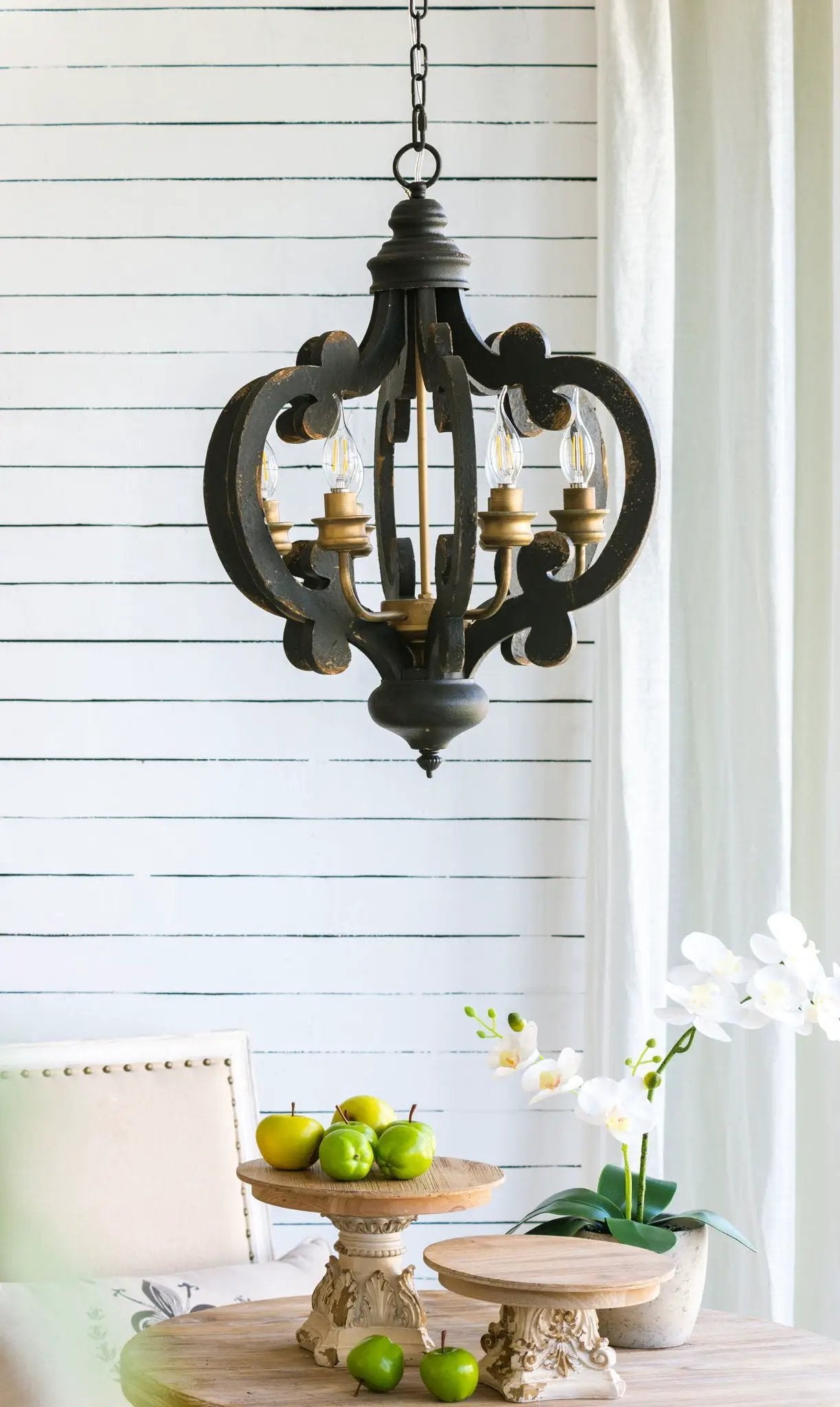 Farmhouse Chandelier, 6 Light Wood Chandelier Pendant Light Fixture With Adjustable Chain For Dining Room Living Room Entryway, Bulb Not Included by HouseOfZazla