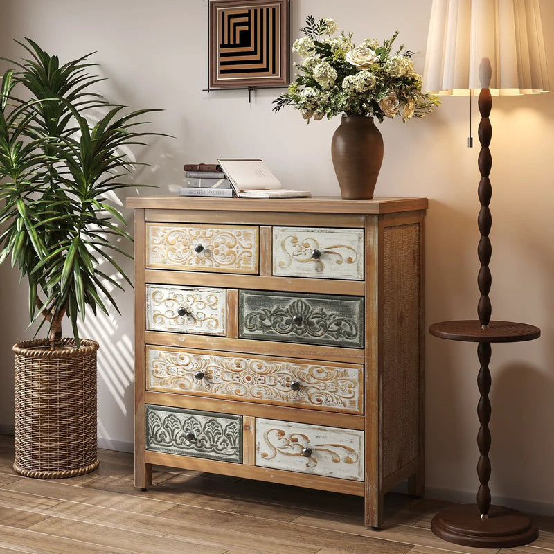 Vintage Wooden Accent Chest with 6 Drawers by HouseOfZazla