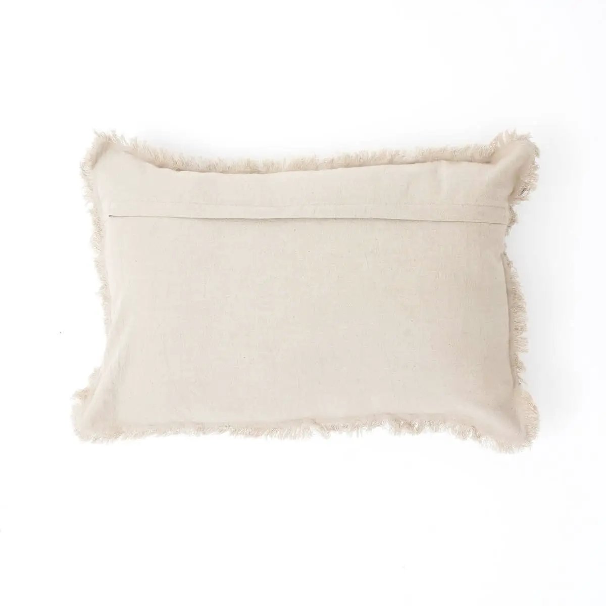 Linen Printed Lumbar Throw Pillow with Fringes (Blue & Grey) 16x24 by HouseOfZazla