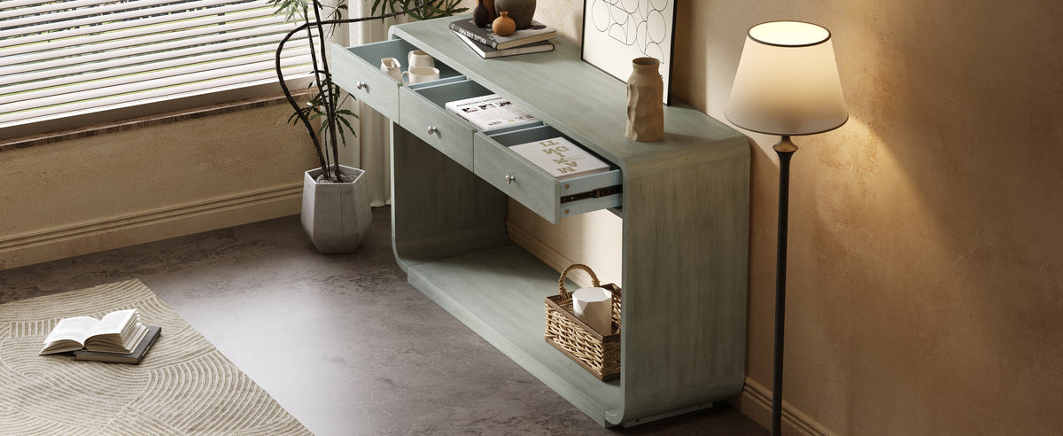 Antique-Style Console Table with 3 Storage Drawers - Blue, Natural, Beige, photo 4 of 10