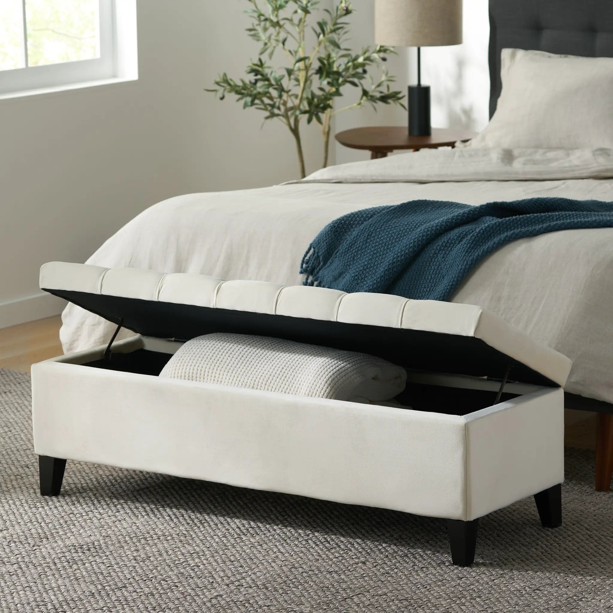 Button Tufted and Diamond Stitched Storage Ottoman by HouseOfZazla