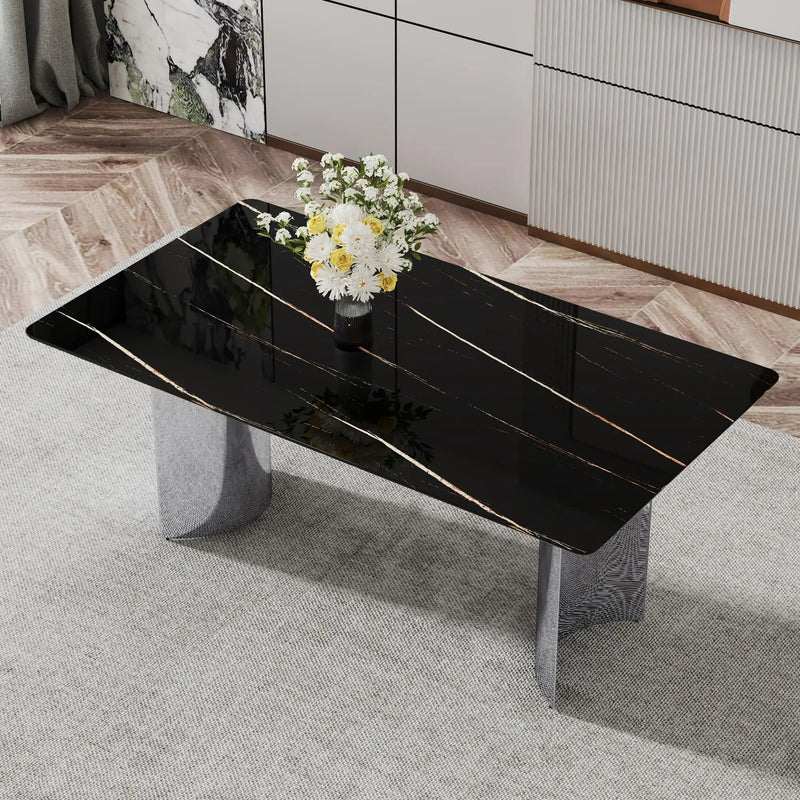 Modern Minimalist Dining Table With Marble Glass Top by Unique Piece Furniture