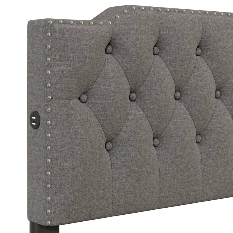 Upholstered Platform Bed With 2 Drawers And 2 Sets Of USB Ports On Each Side, Fabric by HouseOfZazla