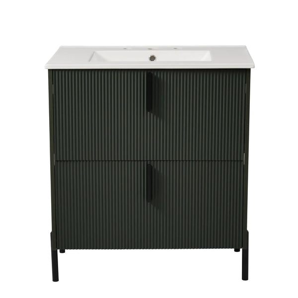 Bathroom Vanity With Ceramic Sink, Fluted Design