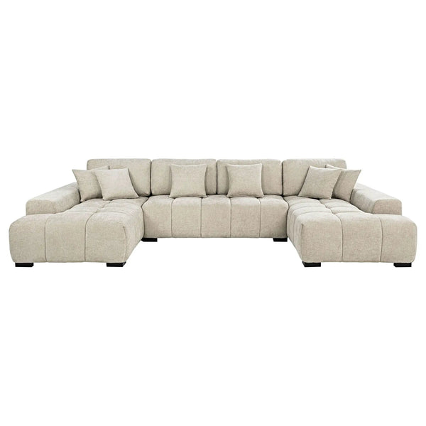 Cannella U-Shaped Double Chaise Upholstered Sectional Sofa Beige