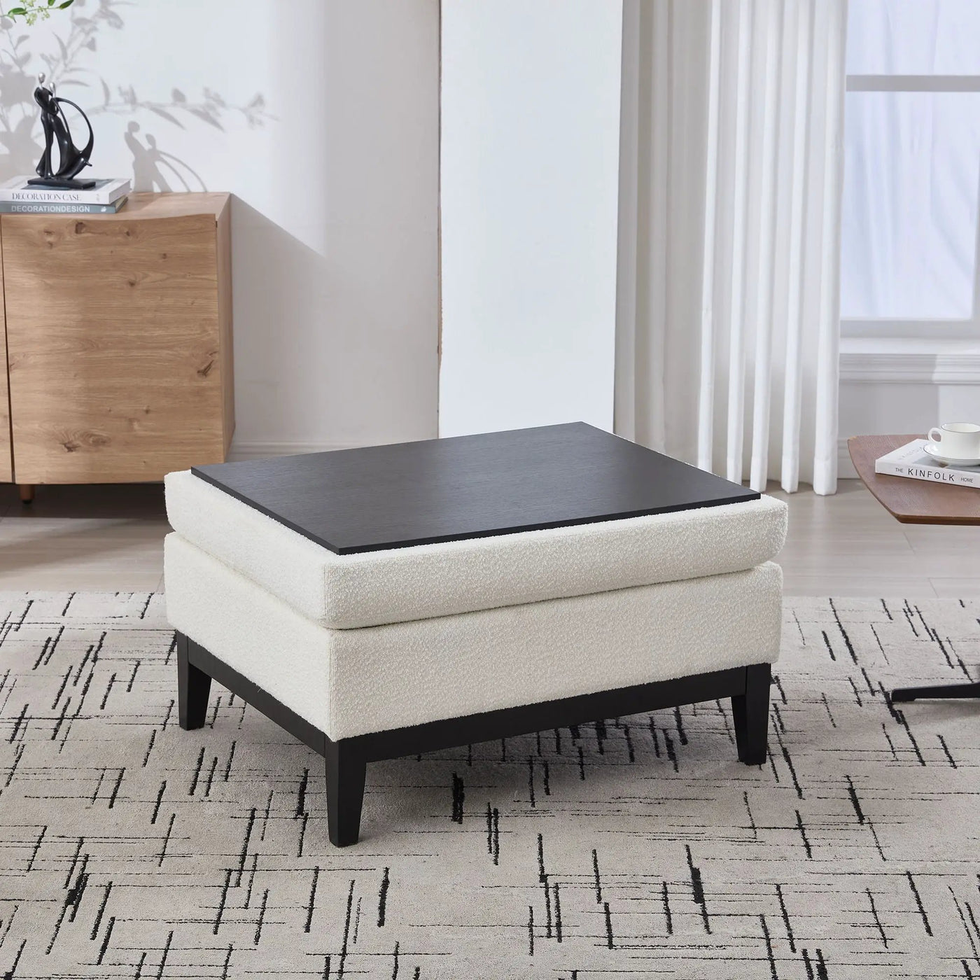 Upholstered Storage Ottoman With Reversible Lid Coffee Table With Rubberwood Legs by HouseOfZazla
