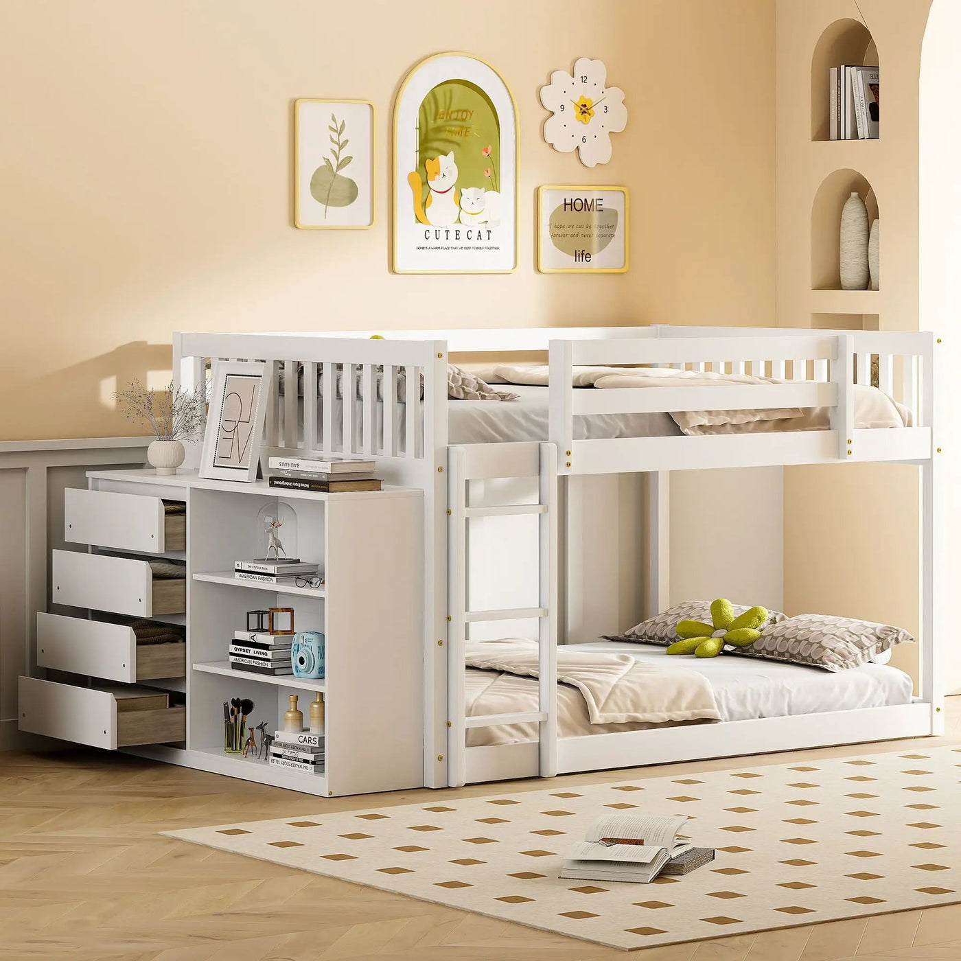 Bunk Bed With 4 Drawers and 3 Shelves by HouseOfZazla