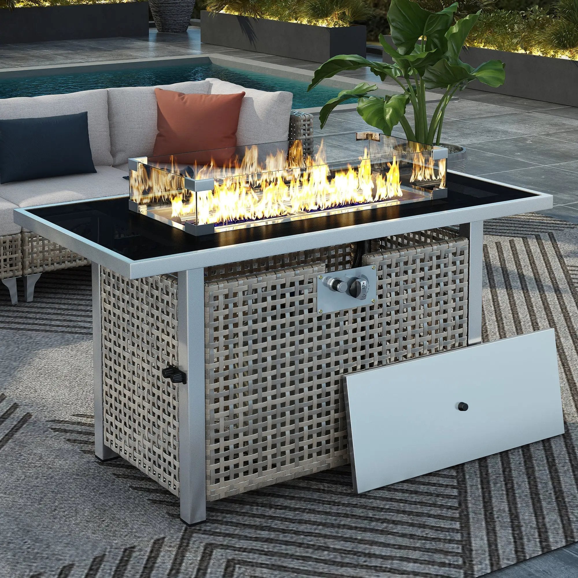 K&K 43' Propane Gas Fire Pit Table, Grey by HouseOfZazla