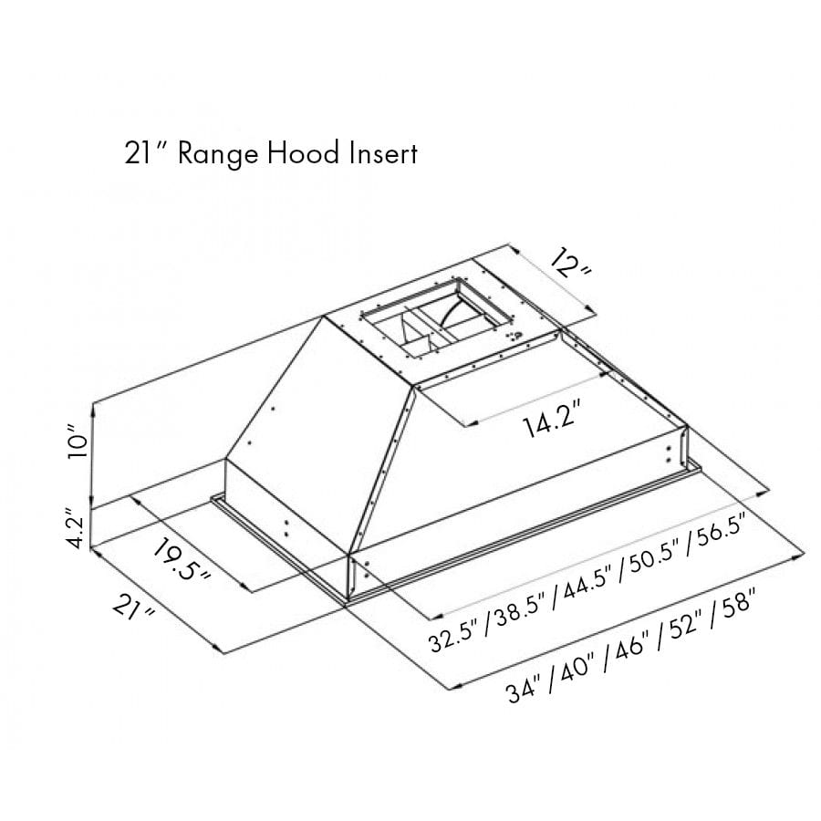 ZLINE 58" Range Hood Insert In Stainless Steel, 721-58 by Farmhouse Kitchen and Bath