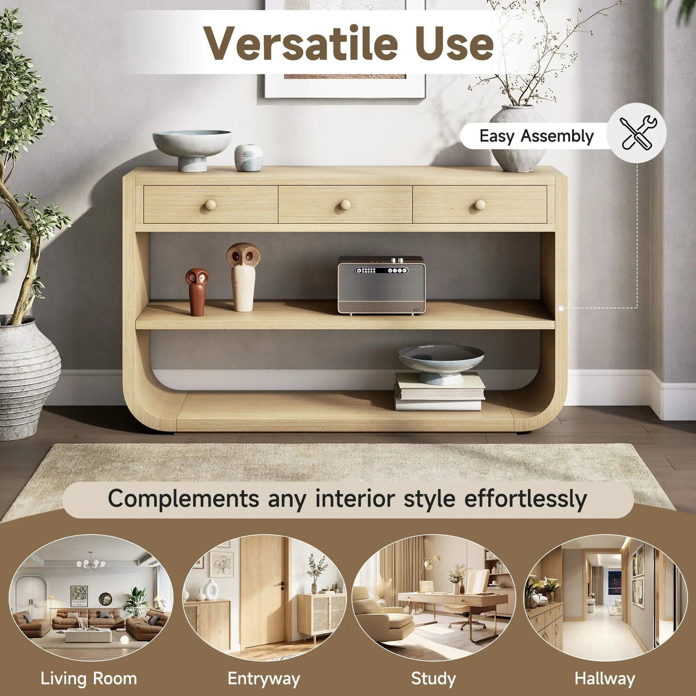 Console Table With 3 Soft Close Drawers & 2 Open Shelves by HouseOfZazla