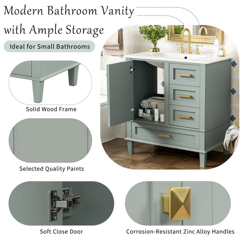 Bathroom Vanity, Modern Bathroom Cabinet With Sink Combo Set, Bathroom Storage Cabinet With A Soft Closing Door And 3 Drawers, Solid Wood Frame by HouseOfZazla
