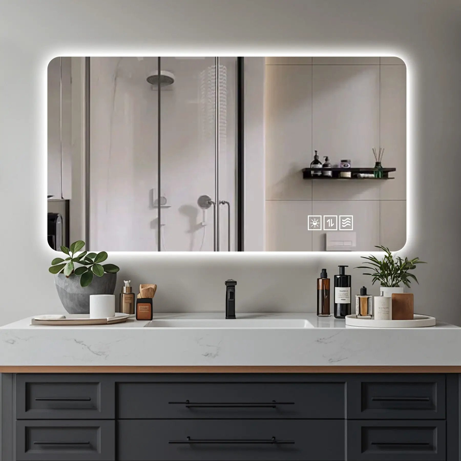 Wall Mounted LED Lighting Mirror With 3 Color Lighting, Dimming, Waterproof, Anti Fog, Touch Switch - Silver by HouseOfZazla