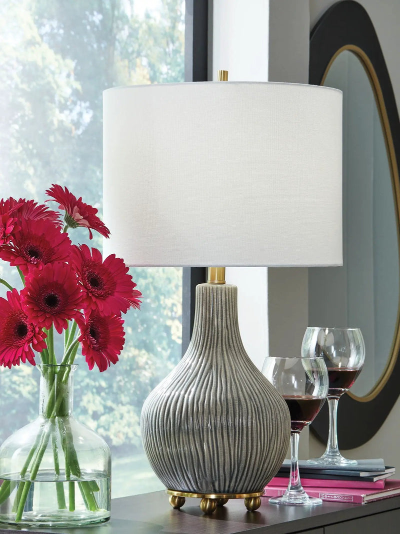 Judlen - Ceramic Table Lamp - Gray / Gold Finish by Unique Piece Furniture