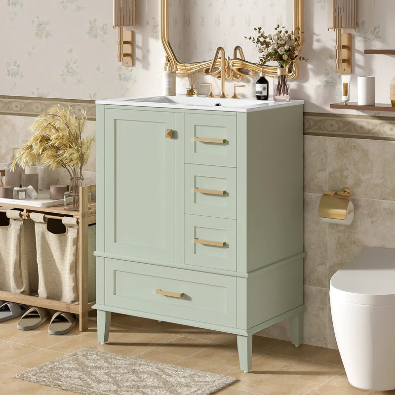 24.8" Bathroom Vanity with Ceramic Sink, Modern Freestanding Cabinet by HouseOfZazla