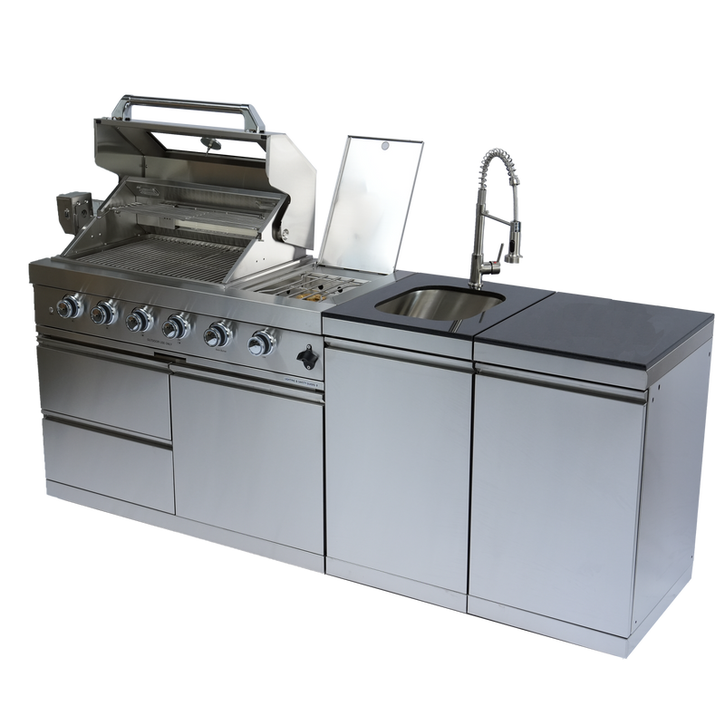 85" 4-Burner 72,000 BTU Silver Outdoor Kitchen Island Grill + Side Burner + Storage Cabinets & Drawers by Chery Industrial