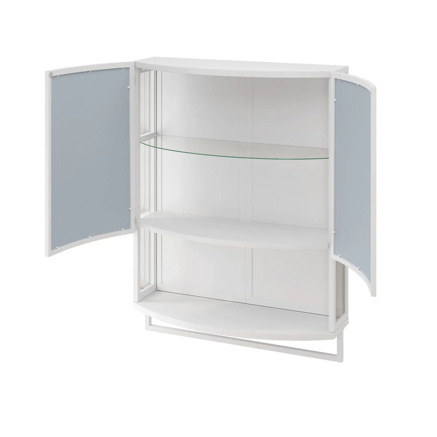 Arched Glass Double Door Wardrobe With Shatterproof Mirror, Open Shelf & Towel Rack by HouseOfZazla