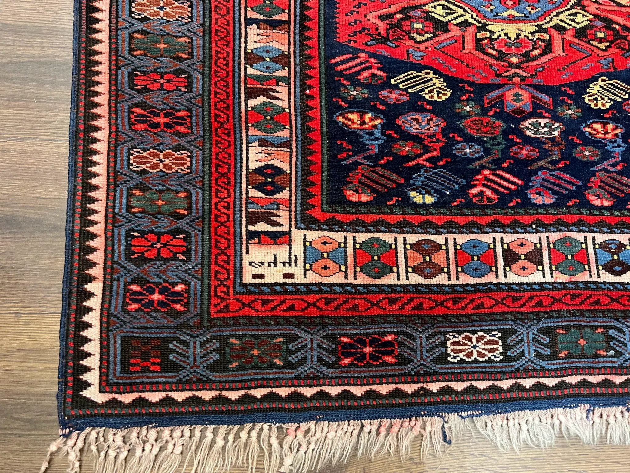 Antique Caucasian Seychour Rug 3.7 x 5.5, Collectible Oriental Carpet, Navy Blue and Red, Fine Kuba Rug, Vintage Rug, Wool Hand Knotted Rug by Jewel Rugs