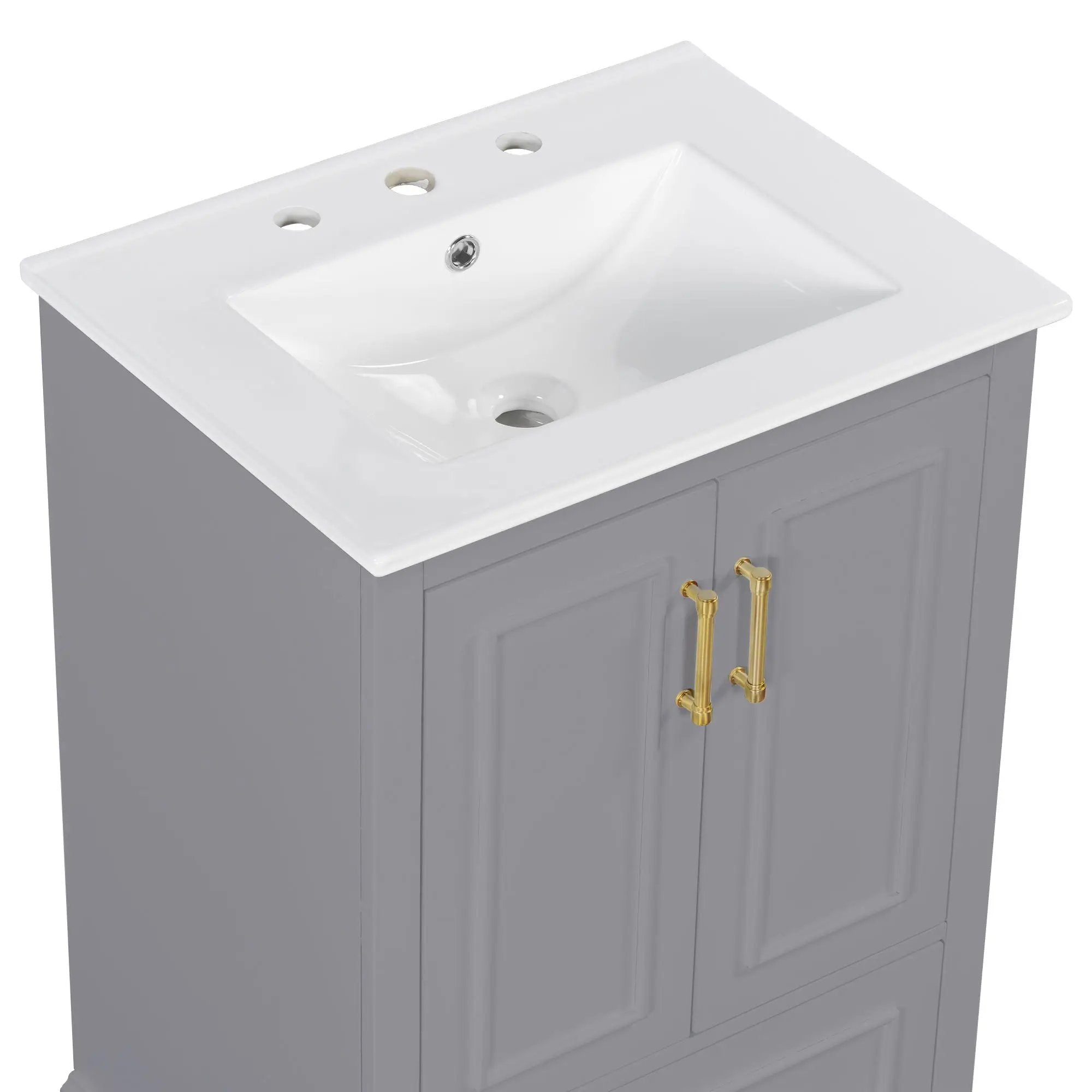 Bathroom Vanity With Sink, 1 Divided Drawer And 2 Soft Close Doors With Double Shelf
