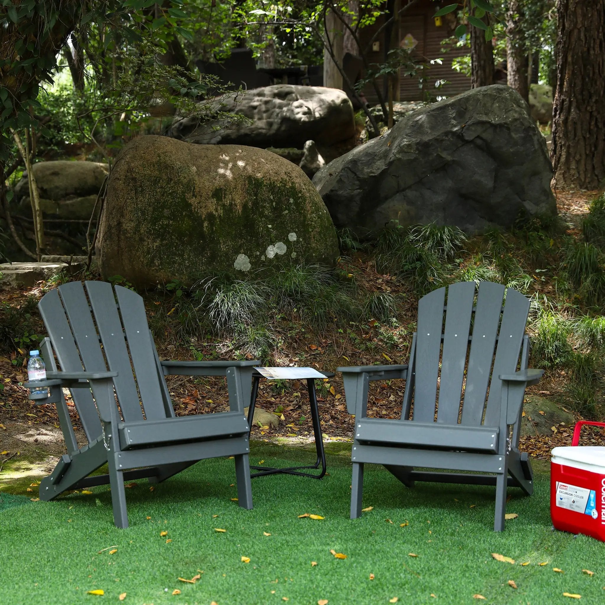 HDPE Folding Adirondack Chair with Dual Cup Holder - Gray by HouseOfZazla