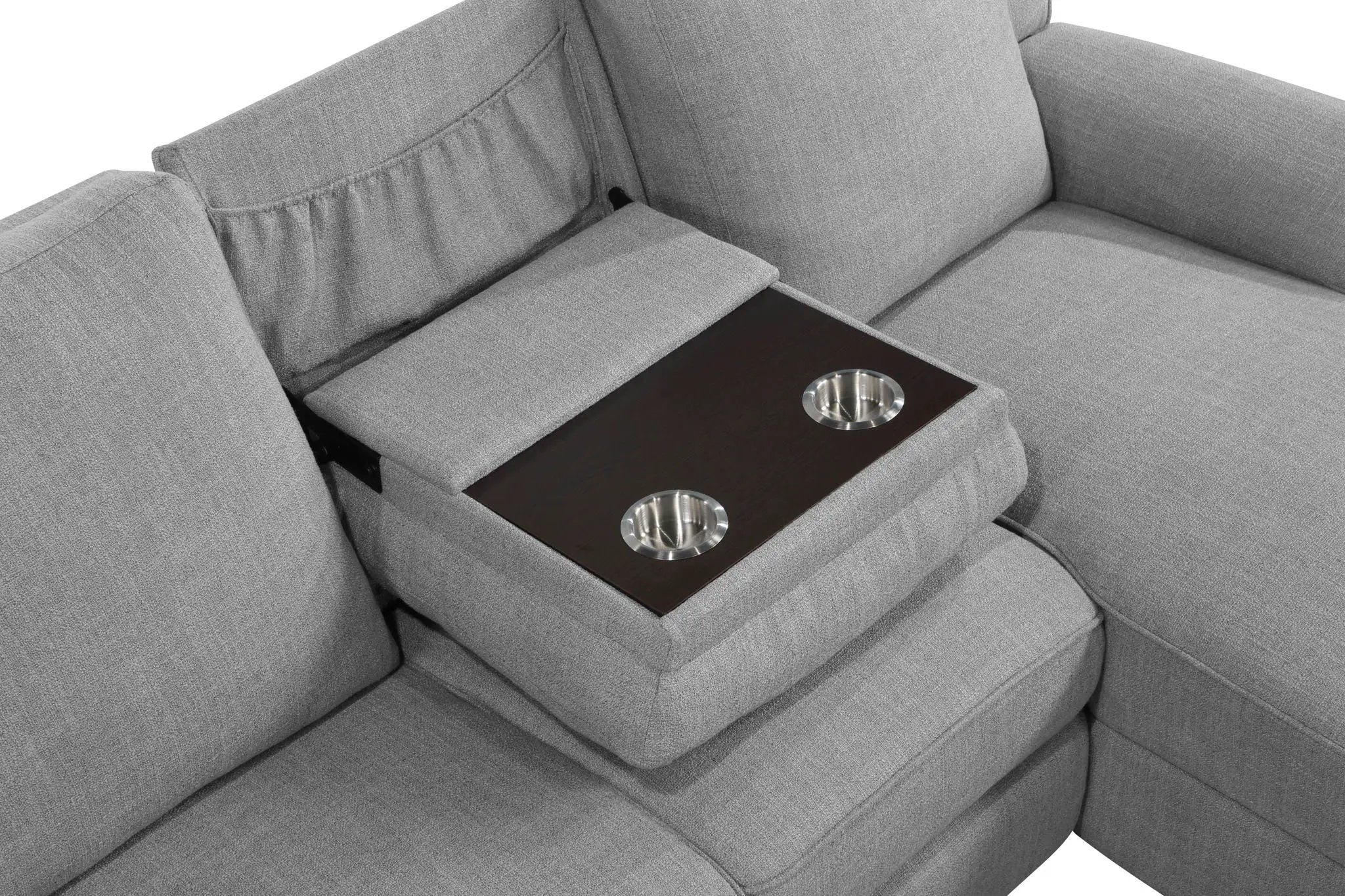 Destiny - Linen Sectional Sofa With Dropdown Table - Gray by Unique Piece Furniture