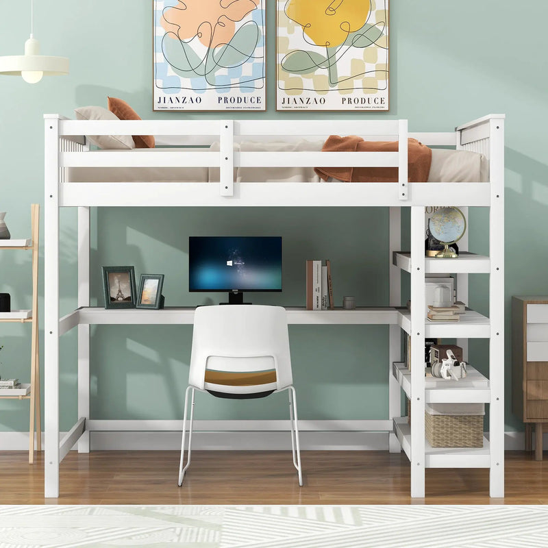 Loft Bed With Storage Shelves And Under Bed Desk by Unique Piece Furniture