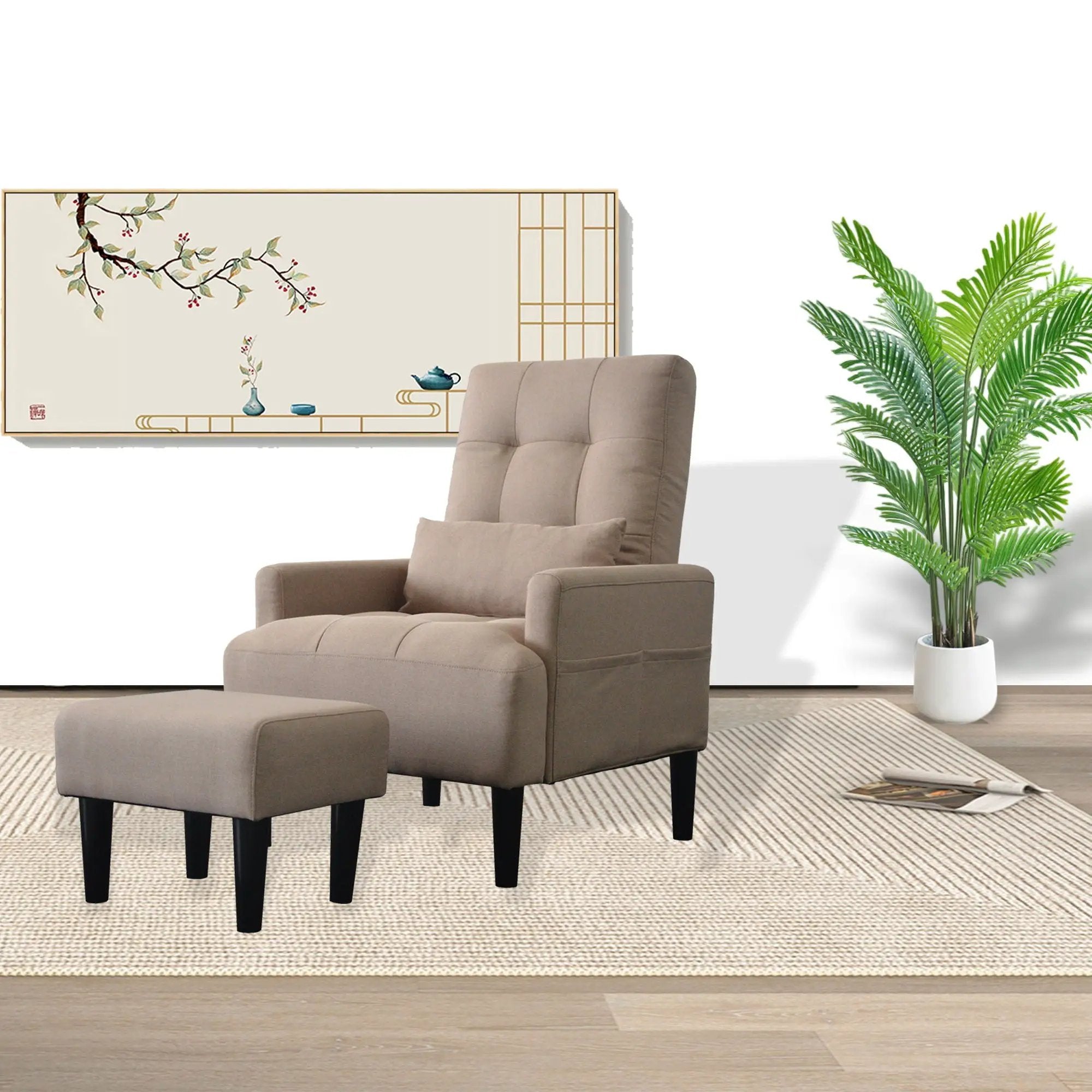Living Room Sofa Single Chair And Ottoman, Modern Multi-Function Fabric Living Room Sofa Lounge Chair Bed And Stool. Soft Leisure Single Chair Adjustable Into 5 Angles With Sofa Bed by HouseOfZazla
