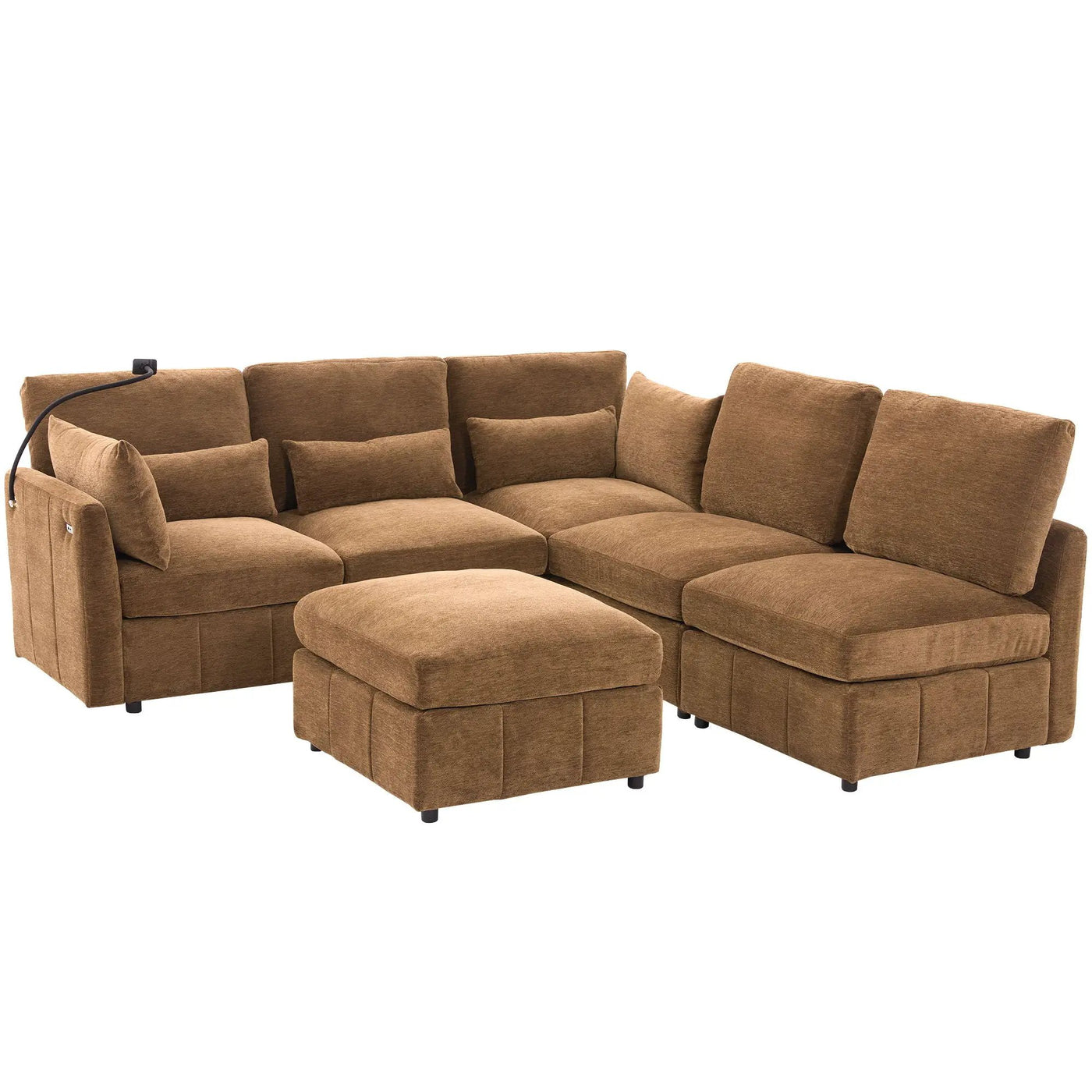 Modern Modular U-Shaped Sofa Bed With Movable Ottoman, USB Ports, Phone Holder by HouseOfZazla