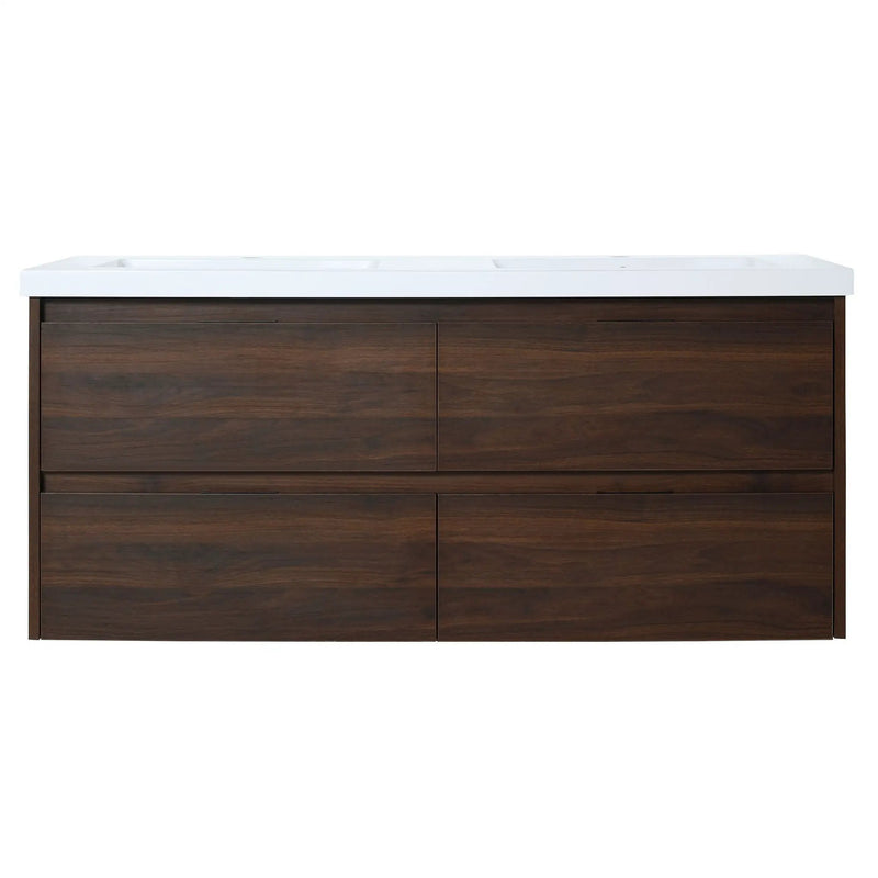 Modern Floating Bathroom Vanity With Dual Resin Sink, Soft Close Drawers