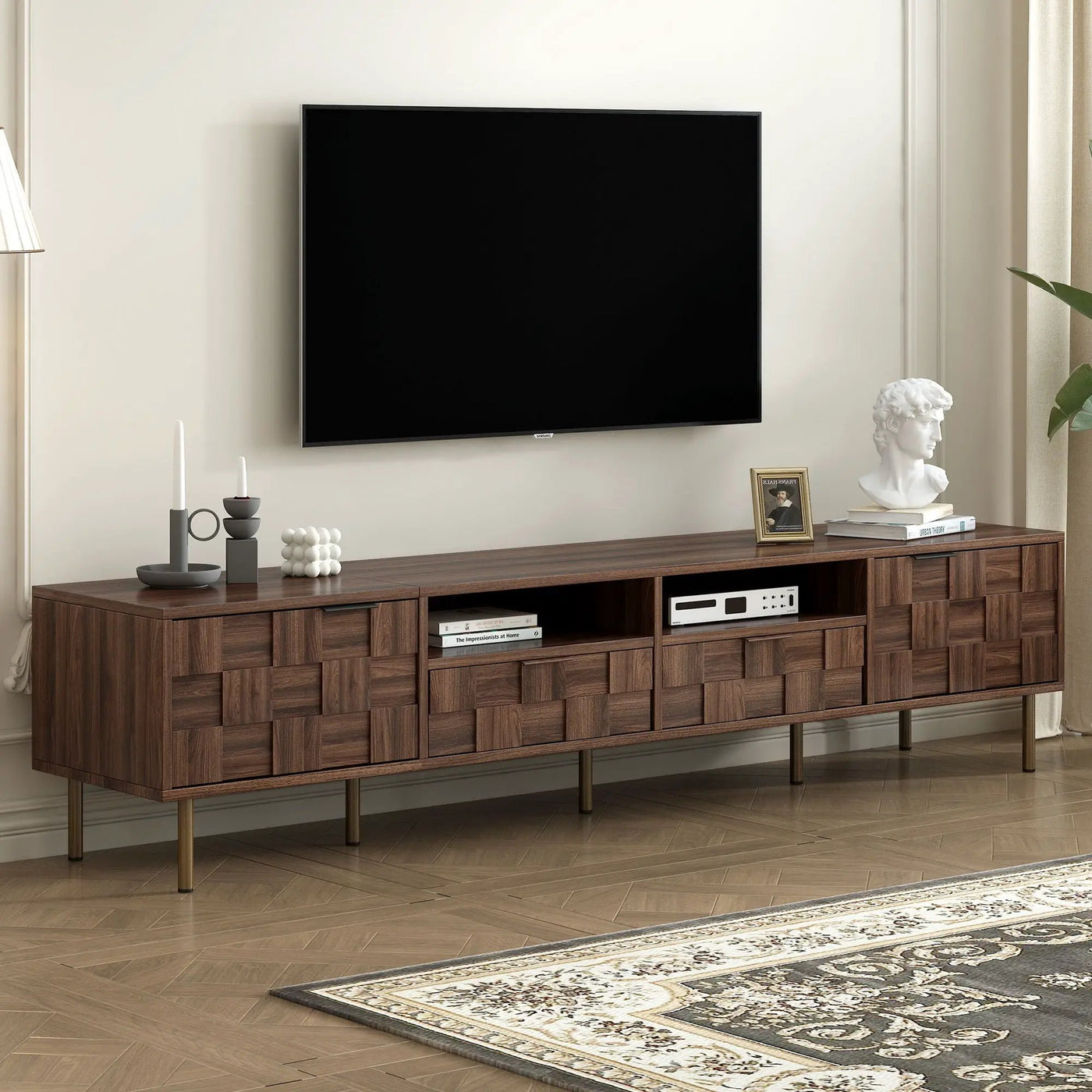 TV Stand With 2 Drawers, Media Console Table, Storage Cabinet With Cable Management by HouseOfZazla